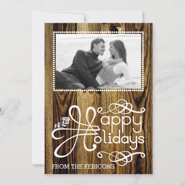 Tarjeta Festiva Christmas calligraphic typography wood Groupon (Anverso)