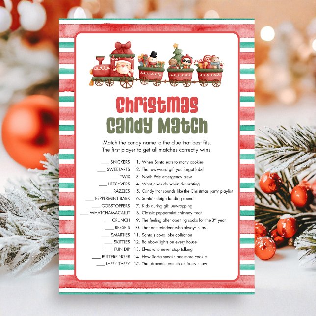 Tarjeta Festiva Christmas Candy Match Game (Christmas Game Card)