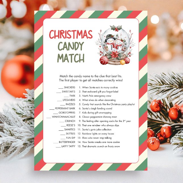 Tarjeta Festiva Christmas Candy Match Game (Christmas Candy Match Christmas Game Card)