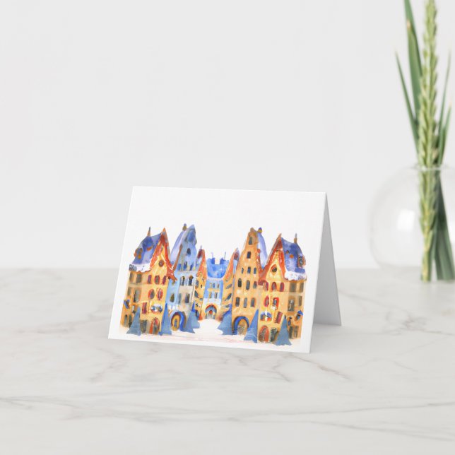 Tarjeta Festiva Christmas Card Best Wishes Card Winter Town Snow  (Anverso)