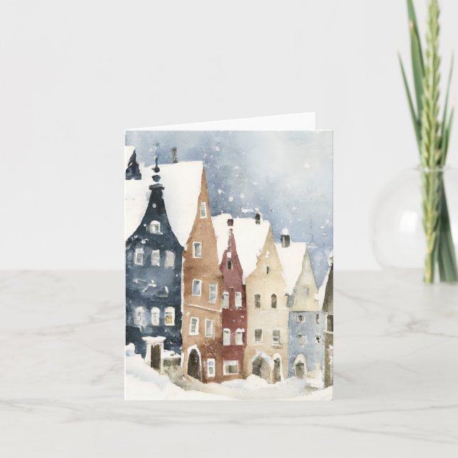 Tarjeta Festiva Christmas Card Best Wishes Winter Town Snow Feiert (Anverso)