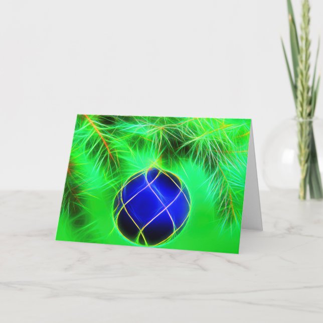 Tarjeta Festiva Christmas card blue bauble with fir branch (Anverso)