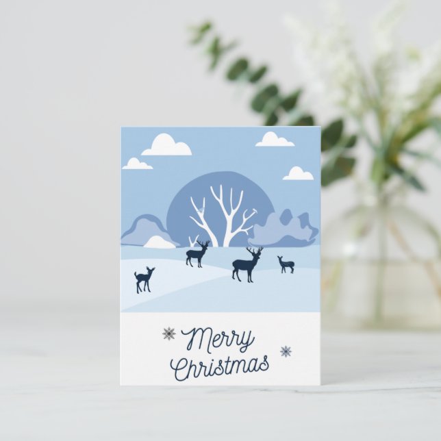Tarjeta Festiva Christmas Card Blue Deer in Winter (Anverso de pie)