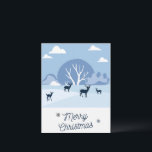 Tarjeta Festiva Christmas Card Blue Deer in Winter<br><div class="desc">Christmas card with deer in Winter,  mountains,  and trees.
Beautiful cards to give to your friends for Christmas.</div>