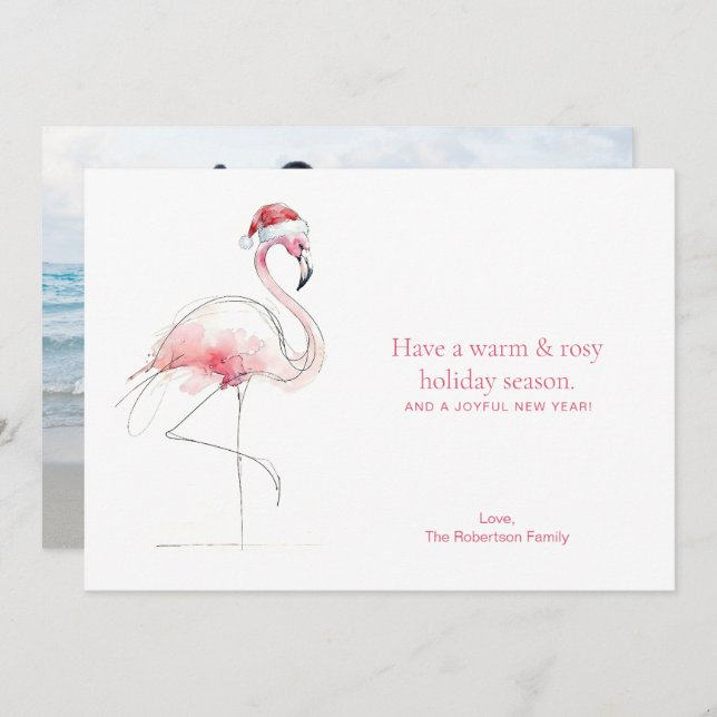 Tarjeta Festiva CHRISTMAS CARD Pink Flamingo Florida Holiday Card (Anverso / Reverso)