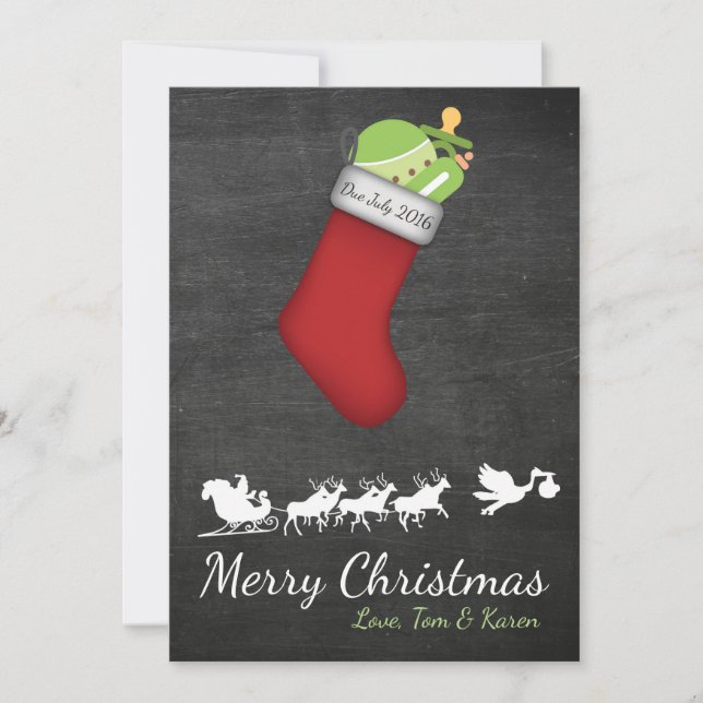 Tarjeta Festiva Christmas Card Pregnancy Announcement Chalkboard (Anverso)