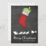 Tarjeta Festiva Christmas Card Pregnancy Announcement Chalkboard<br><div class="desc">Use a holiday card to announce your pregnancy with custom pregnancy announcement Christmas card. Personalized announcements are a great way to let loved ones know that "Santa isn't the only one coming to town!" The card has a unique,  vintage chalkboard look.</div>
