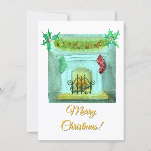 Tarjeta Festiva Christmas Card With A Fireplace (Anverso)