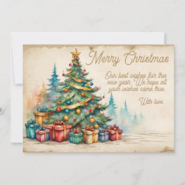 Tarjeta Festiva Christmas Card With Decorated Tree and Gifts