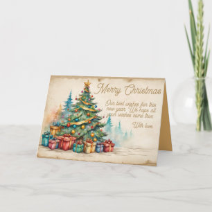 Tarjeta Festiva Christmas Card With Decorated Tree and Gifts