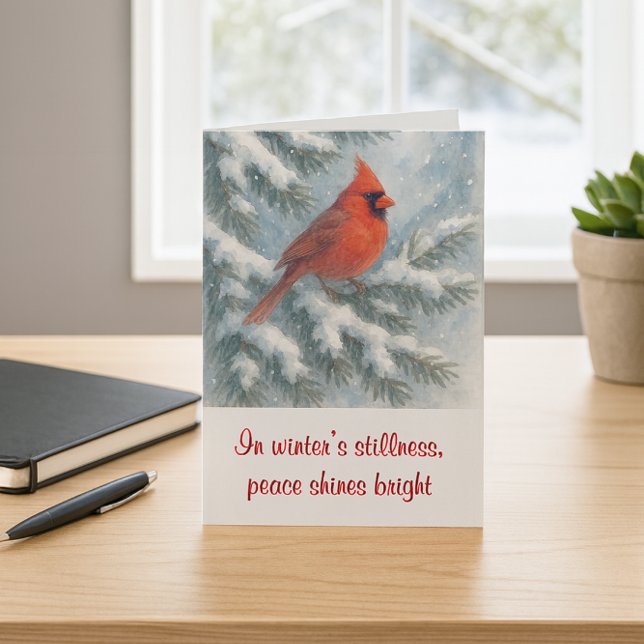 Tarjeta Festiva Christmas Cardinal in Fir Tree Holiday Card ("Red cardinal Christmas card with peaceful winter scene—perfect for nature lovers and holiday mail.")