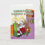 Tarjeta Festiva Christmas Casino Style greeting card<br><div class="desc">Christmas Casino Style is a great Christmas card for gamblers, slot machine players, vacationers, visitors to Las Vegas, Las Vegas residents, winners, and casino goers wherever they live. Christmas Casino Style is Steamy Raimon original cartoon art. *cover: Santa Claus and Rudolf the Reindeer play slot machines in a casino setting....</div>