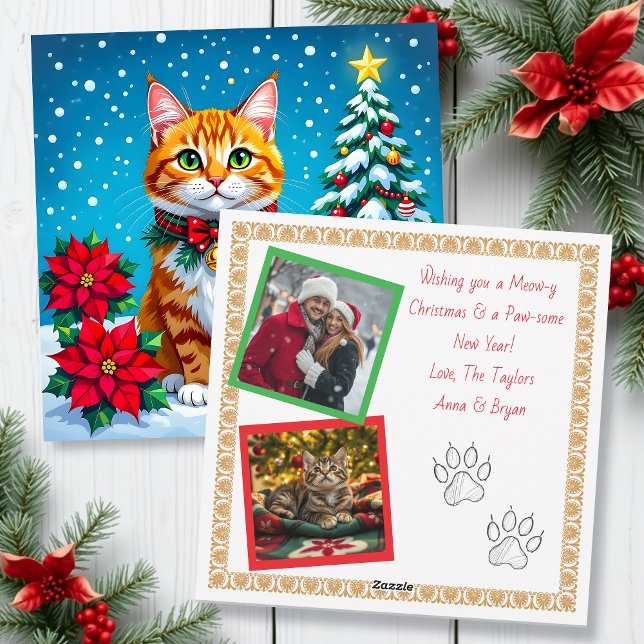Tarjeta Festiva Christmas Cat and Two Photo Template Holiday (Subido por el creador)