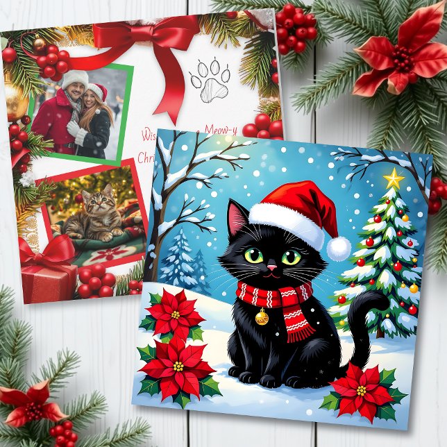 Tarjeta Festiva Christmas Cat and Two Photo Template Holiday (Subido por el creador)