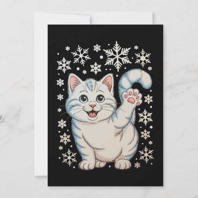 Tarjeta Festiva Christmas Cat Snowflakes Kitten Snow Holiday (Anverso)