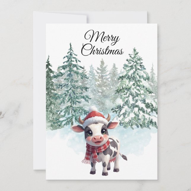 Tarjeta Festiva Christmas Cow Flat Holiday Card (Anverso)