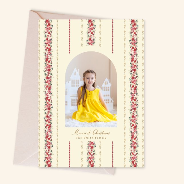 Tarjeta Festiva Christmas Cream Botanical Vintage Wallpaper Photo (Subido por el creador)