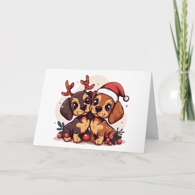 Tarjeta Festiva Christmas Dachshund Dogs (Anverso)