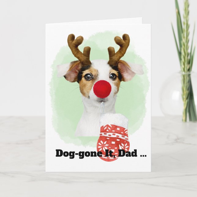 Tarjeta Festiva Christmas Dog w/Antlers for Dad Holiday Card (Anverso)