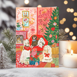 Tarjeta Festiva Christmas Dogs Afghan Hound Hand drawn 