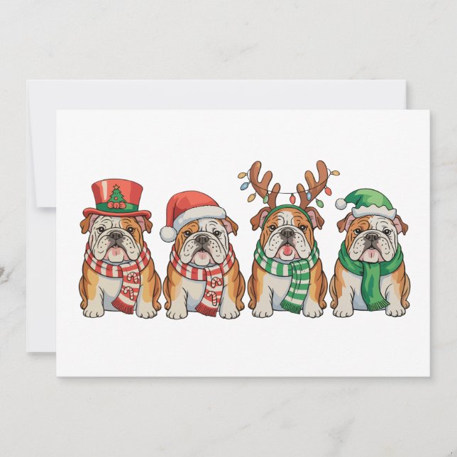 Tarjeta Festiva Christmas English Bulldog Dog Santa Hat Reindeer (Anverso)