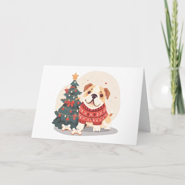 Tarjeta Festiva Christmas English Bulldog Holiday Sweater (Anverso)