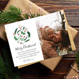 Tarjeta Festiva Christmas Family Photo l Floral Ball Red & Green 