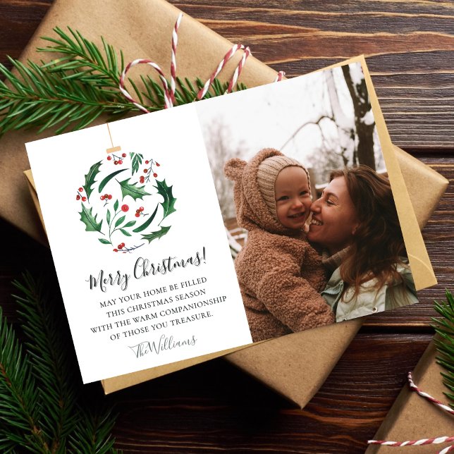 Tarjeta Festiva Christmas Family Photo l Floral Ball Red & Green  (Subido por el creador)