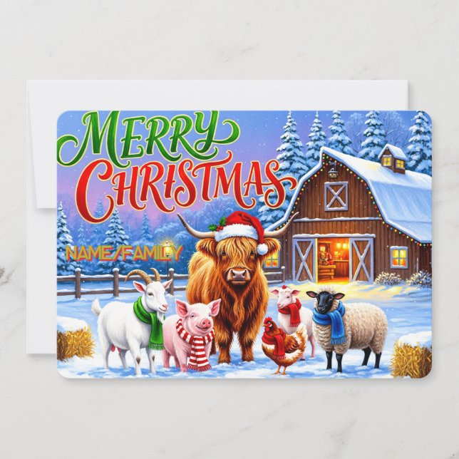 Tarjeta Festiva Christmas Farm Animals Gathering  (Anverso)