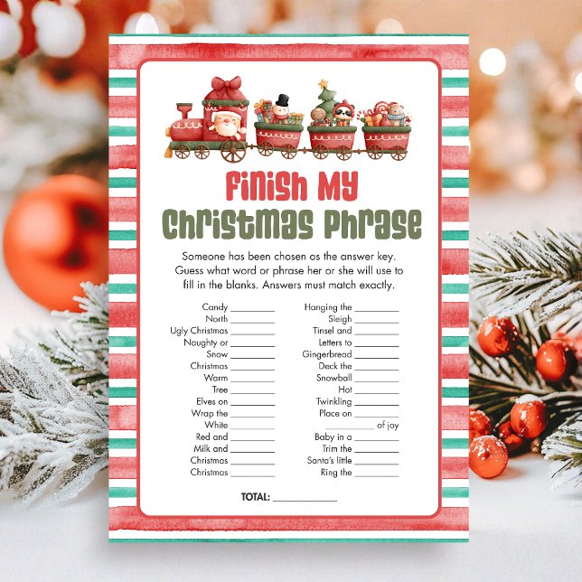 Tarjeta Festiva Christmas Finish the Christmas Phrase Game (Christmas Game Card )