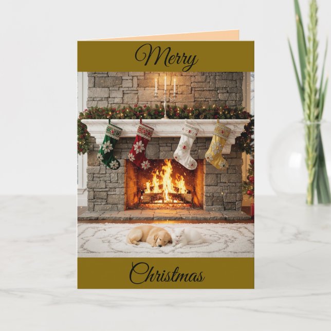 Tarjeta Festiva Christmas Fireplace Card (Anverso)