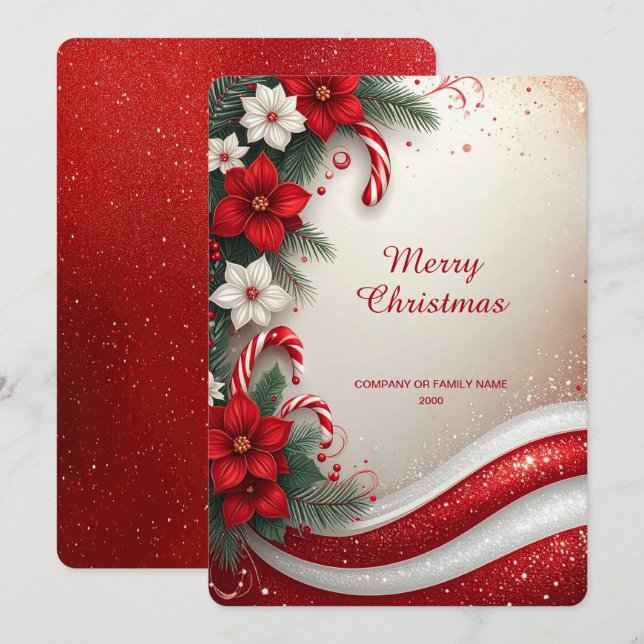 Tarjeta Festiva Christmas Floral Candy Canes Holiday Card (Anverso / Reverso)