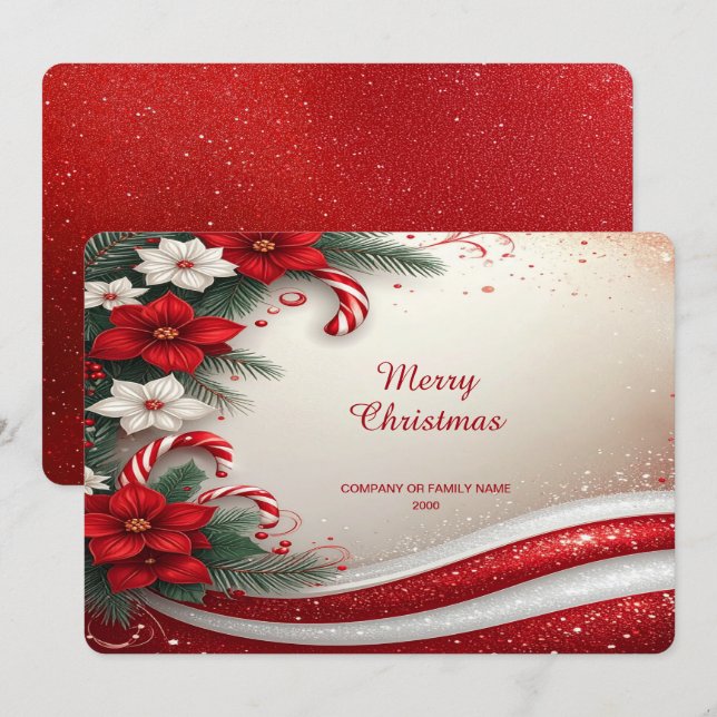 Tarjeta Festiva Christmas Floral Candy Canes Holiday Card (Anverso / Reverso)