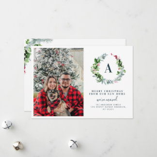 Tarjeta Festiva Christmas floral holiday moving announcement 