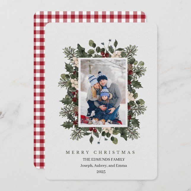 Tarjeta Festiva Christmas Floral Photo Holiday Card (Anverso / Reverso)