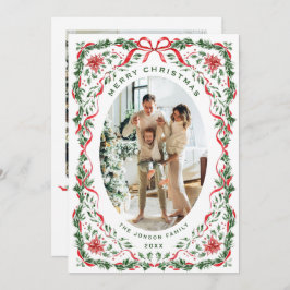 Tarjeta Festiva Christmas Funky Whimsical Red Bow Wreath 2 Photo