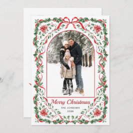 Tarjeta Festiva Christmas Funky Whimsical Red Bow Wreath 2 Photo