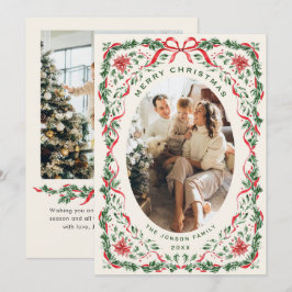 Tarjeta Festiva Christmas Funky Whimsical Red Bow Wreath 2 Photo