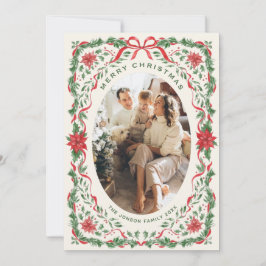 Tarjeta Festiva Christmas Funky Whimsical Red Bow Wreath 2 Photo