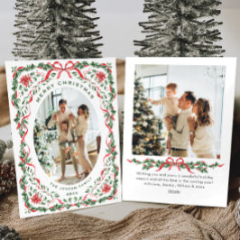 Tarjeta Festiva Christmas Funky Whimsical Red Bow Wreath 2 Photo