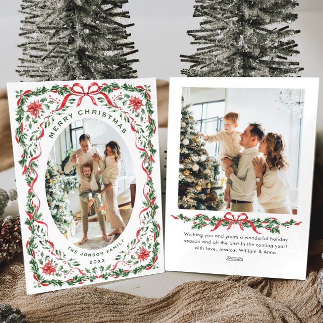 Tarjeta Festiva Christmas Funky Whimsical Red Bow Wreath 2 Photo (Subido por el creador)