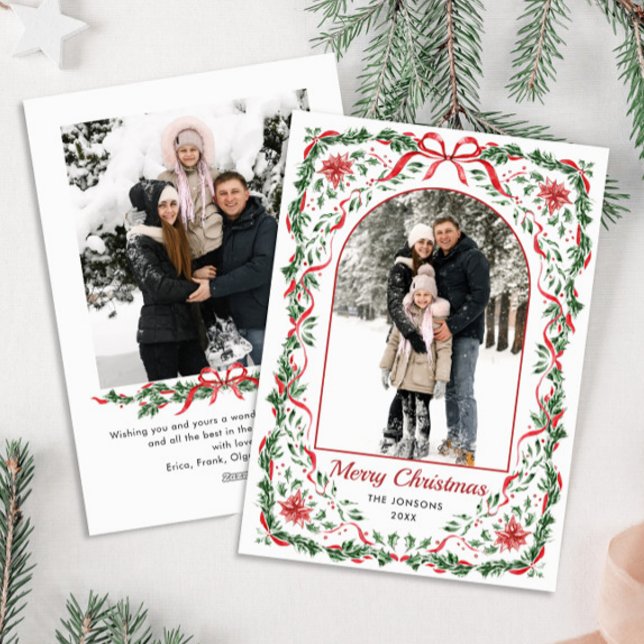 Tarjeta Festiva Christmas Funky Whimsical Red Bow Wreath 2 Photo (Subido por el creador)