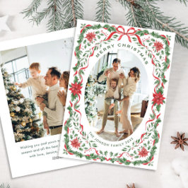 Tarjeta Festiva Christmas Funky Whimsical Red Bow Wreath 2 Photo