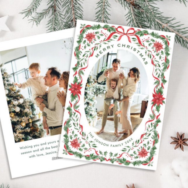 Tarjeta Festiva Christmas Funky Whimsical Red Bow Wreath 2 Photo (Subido por el creador)