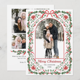 Tarjeta Festiva Christmas Funky Whimsical Red Bow Wreath 5 Photo