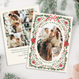 Tarjeta Festiva Christmas Funky Whimsical Red Bow Wreath 5 Photo