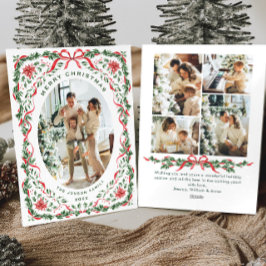 Tarjeta Festiva Christmas Funky Whimsical Red Bow Wreath 5 Photo