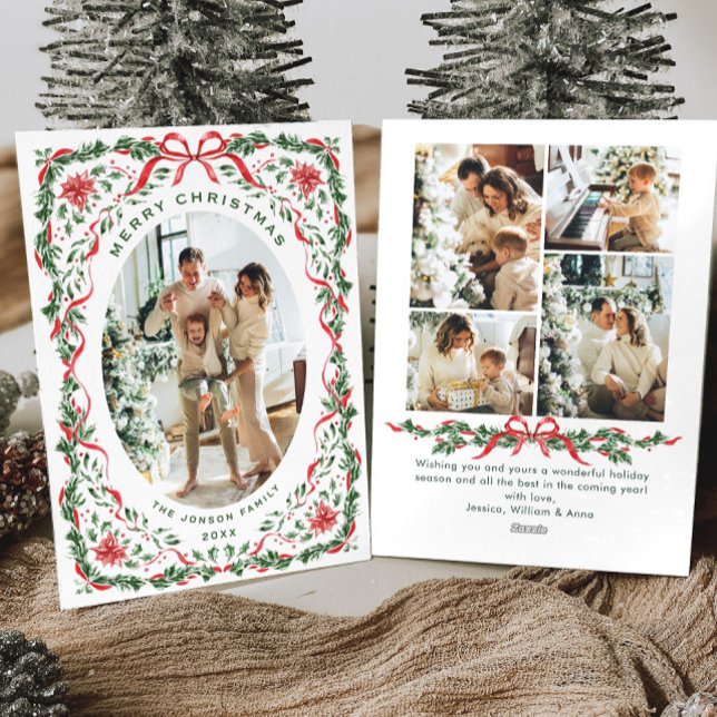 Tarjeta Festiva Christmas Funky Whimsical Red Bow Wreath 5 Photo (Subido por el creador)