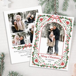 Tarjeta Festiva Christmas Funky Whimsical Red Bow Wreath 5 Photo