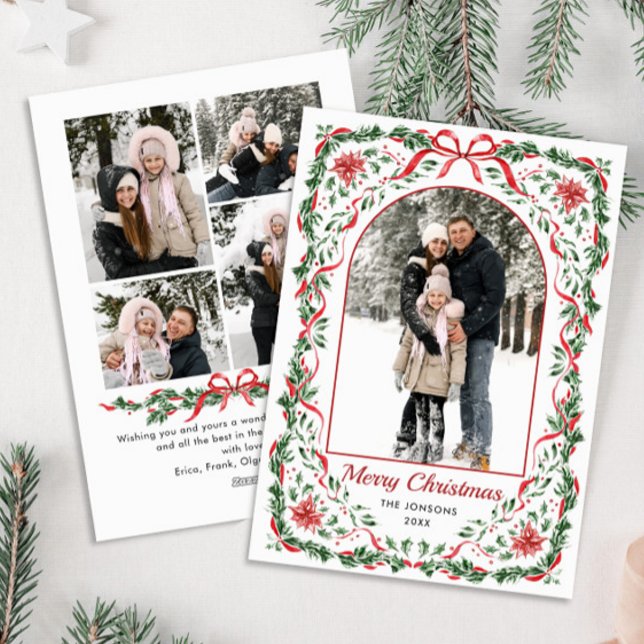 Tarjeta Festiva Christmas Funky Whimsical Red Bow Wreath 5 Photo (Subido por el creador)